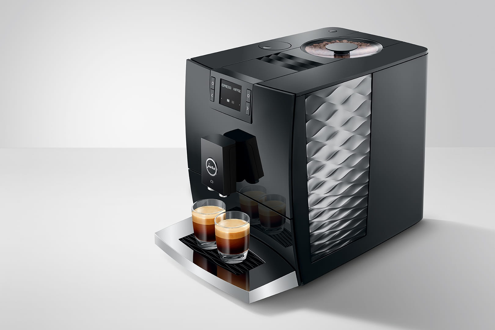 JURA C3 chrome cup grille and height-adjustable dual spout