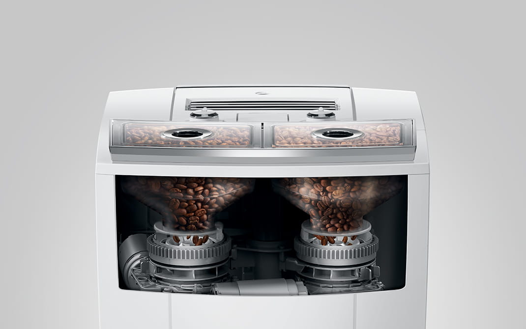JURA J8 twin Diamond White – dva mlynčeky P.A.G.3+